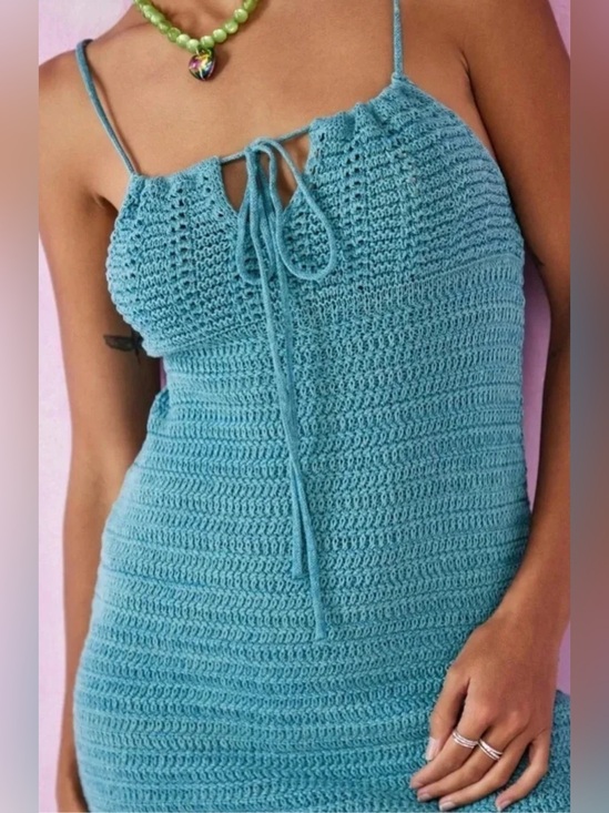 Olive & Oak Dresses & Skirts - Olive & Oak Teal Crochet Mini Dress